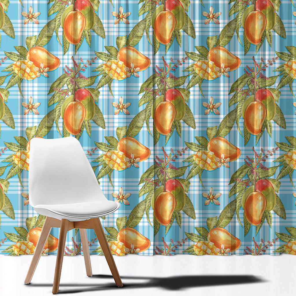 Vintage Hawaii Mango Window Curtain Blue Hawaiian Palaka