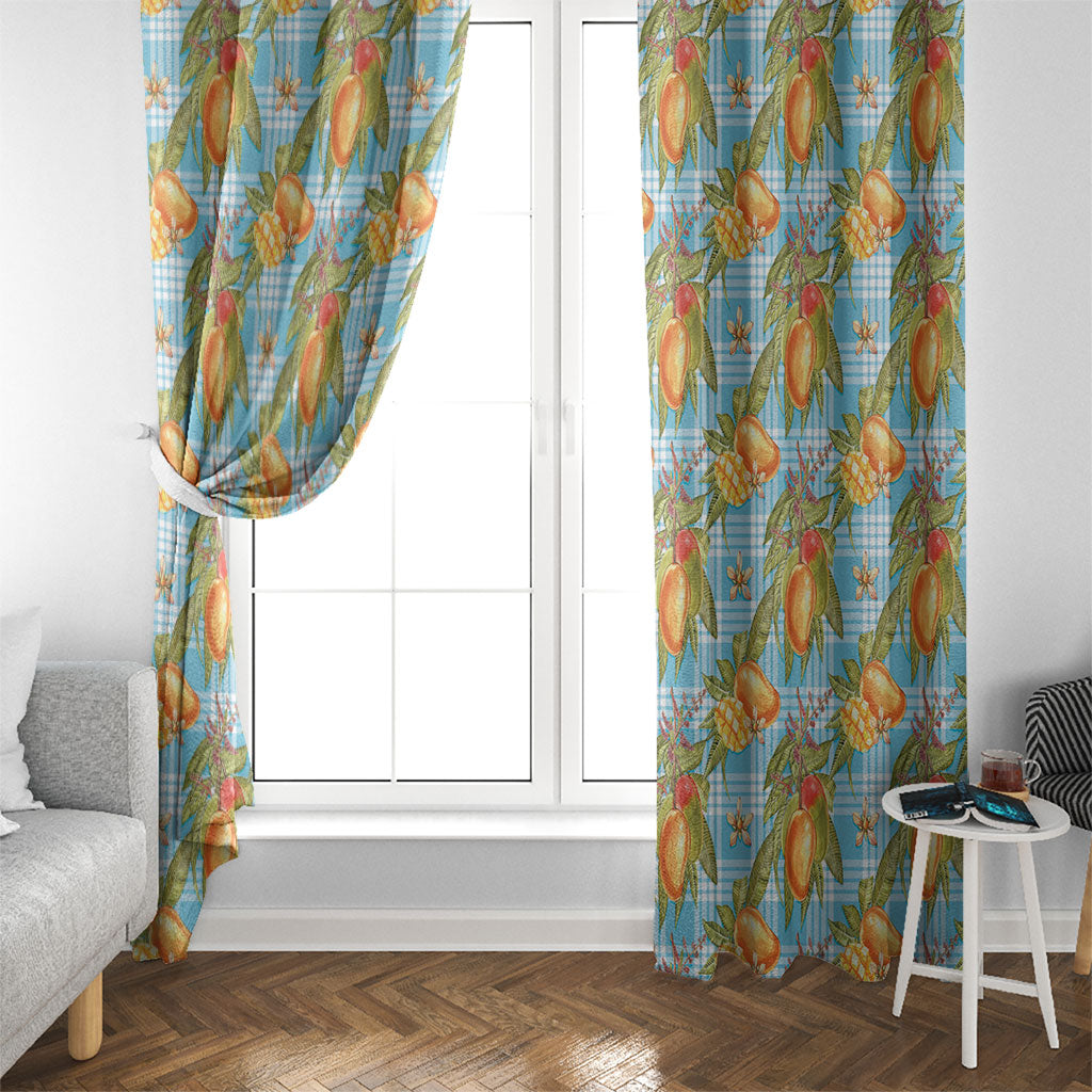 Vintage Hawaii Mango Window Curtain Blue Hawaiian Palaka
