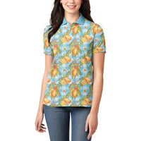 Vintage Hawaii Mango Women Polo Shirt Blue Hawaiian Palaka