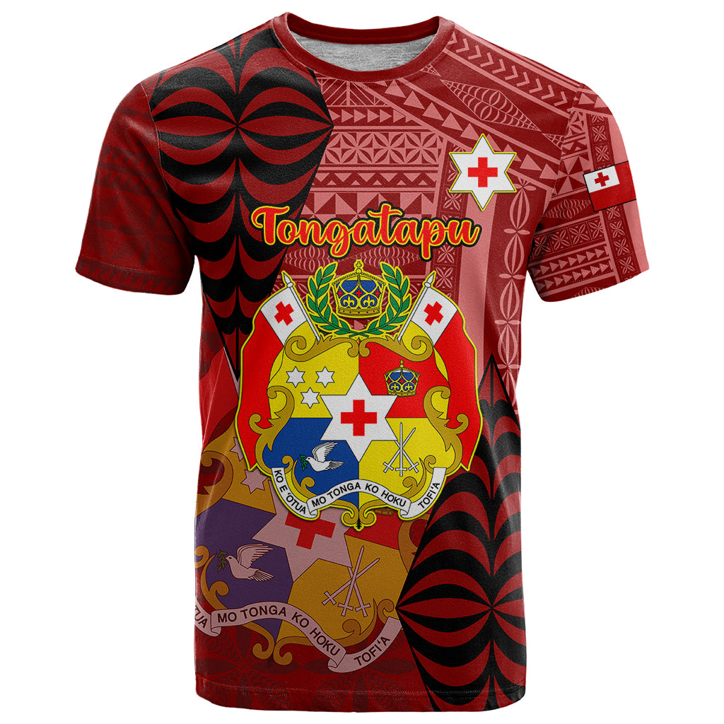 Personalized Tonga T Shirt Coat Of Arms Tongatapu With Ngatu Pattern LT05 Red - Polynesian Pride