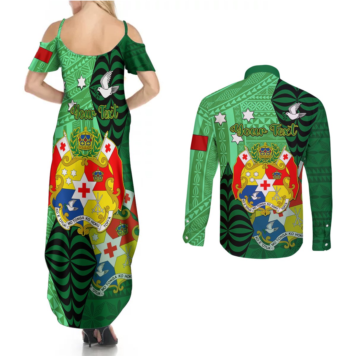 Personalized Tonga Couples Matching Summer Maxi Dress and Long Sleeve Button Shirts Coat Of Arms Haapai With Ngatu Pattern LT05 - Polynesian Pride