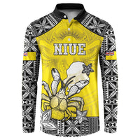 Personalised Happy Niue Constitution Day Button Sweatshirt Niuean Crab Hiapo Pattern Yellow Version