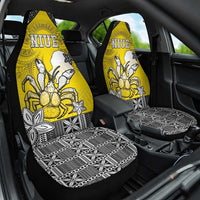 Happy Niue Constitution Day Car Seat Cover Niuean Crab Hiapo Pattern Yellow Version