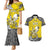 Personalised Happy Niue Constitution Day Couples Matching Mermaid Dress and Hawaiian Shirt Niuean Crab Hiapo Pattern Yellow Version