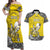 Personalised Happy Niue Constitution Day Couples Matching Off Shoulder Maxi Dress and Hawaiian Shirt Niuean Crab Hiapo Pattern Yellow Version