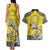 Personalised Happy Niue Constitution Day Couples Matching Tank Maxi Dress and Hawaiian Shirt Niuean Crab Hiapo Pattern Yellow Version