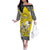 Personalised Happy Niue Constitution Day Family Matching Off The Shoulder Long Sleeve Dress and Hawaiian Shirt Niuean Crab Hiapo Pattern Yellow Version