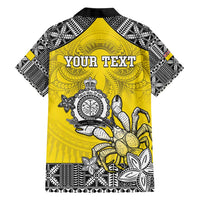 Personalised Happy Niue Constitution Day Hawaiian Shirt Niuean Crab Hiapo Pattern Yellow Version