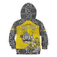 Personalised Happy Niue Constitution Day Kid Hoodie Niuean Crab Hiapo Pattern Yellow Version