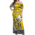 Personalised Happy Niue Constitution Day Off Shoulder Maxi Dress Niuean Crab Hiapo Pattern Yellow Version