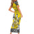 Personalised Happy Niue Constitution Day Short Sleeve Bodycon Dress Niuean Crab Hiapo Pattern Yellow Version