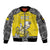 Personalised Happy Niue Constitution Day Sleeve Zip Bomber Jacket Niuean Crab Hiapo Pattern Yellow Version