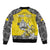 Personalised Happy Niue Constitution Day Sleeve Zip Bomber Jacket Niuean Crab Hiapo Pattern Yellow Version