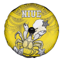 Happy Niue Constitution Day Spare Tire Cover Niuean Crab Hiapo Pattern Yellow Version