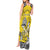 Personalised Happy Niue Constitution Day Tank Maxi Dress Niuean Crab Hiapo Pattern Yellow Version