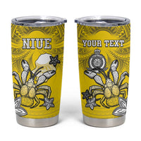 Personalised Happy Niue Constitution Day Tumbler Cup Niuean Crab Hiapo Pattern Yellow Version