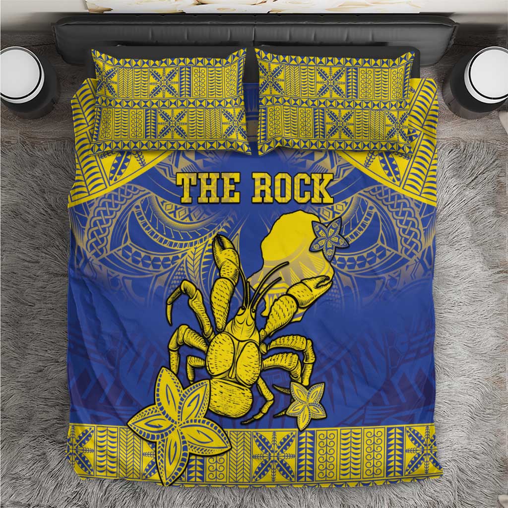 Niue The Rock Bedding Set Niuean Crab Hiapo Pattern Blue Version