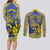 Personalised Niue The Rock Couples Matching Long Sleeve Bodycon Dress and Long Sleeve Button Shirt Niuean Crab Hiapo Pattern Blue Version