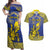 Personalised Niue The Rock Couples Matching Off Shoulder Maxi Dress and Hawaiian Shirt Niuean Crab Hiapo Pattern Blue Version