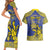 Personalised Niue The Rock Couples Matching Short Sleeve Bodycon Dress and Hawaiian Shirt Niuean Crab Hiapo Pattern Blue Version