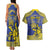 Personalised Niue The Rock Couples Matching Tank Maxi Dress and Hawaiian Shirt Niuean Crab Hiapo Pattern Blue Version