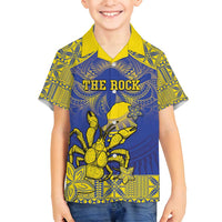 Personalised Niue The Rock Family Matching Off Shoulder Maxi Dress and Hawaiian Shirt Niuean Crab Hiapo Pattern Blue Version