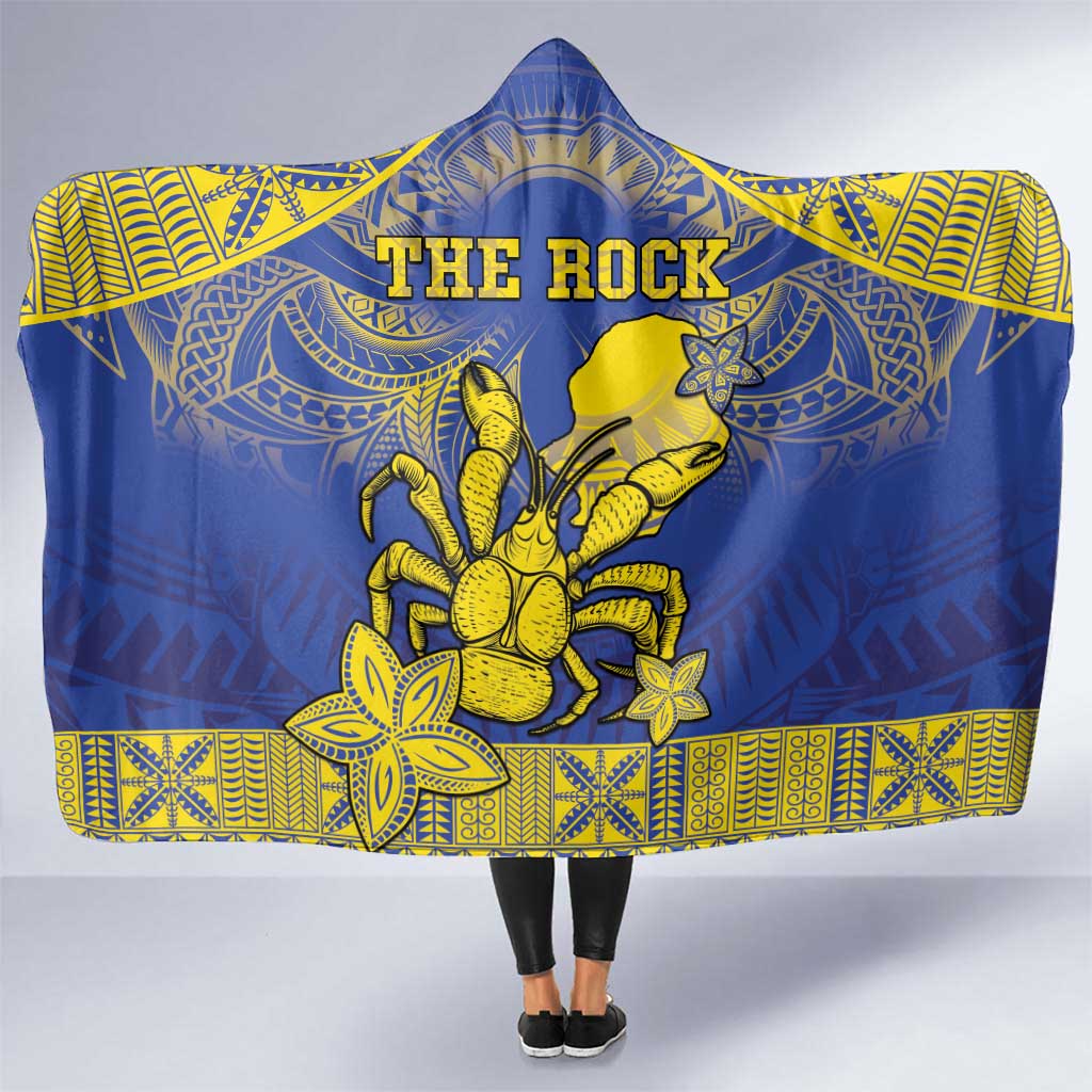 Niue The Rock Hooded Blanket Niuean Crab Hiapo Pattern Blue Version