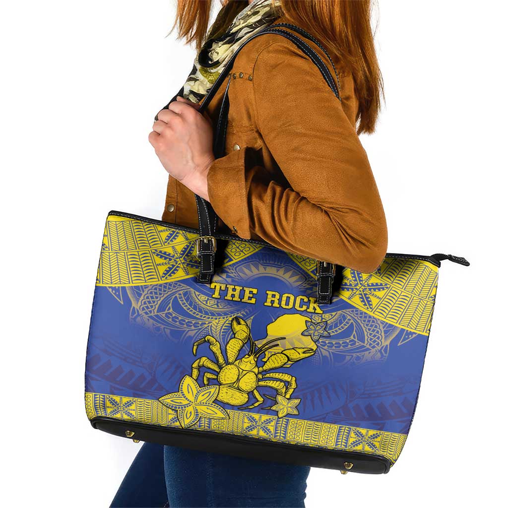 Niue The Rock Leather Tote Bag Niuean Crab Hiapo Pattern Blue Version