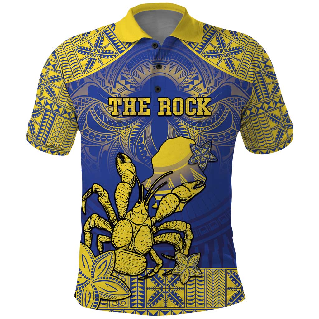 Personalised Niue The Rock Polo Shirt Niuean Crab Hiapo Pattern Blue Version LT05 Blue - Polynesian Pride