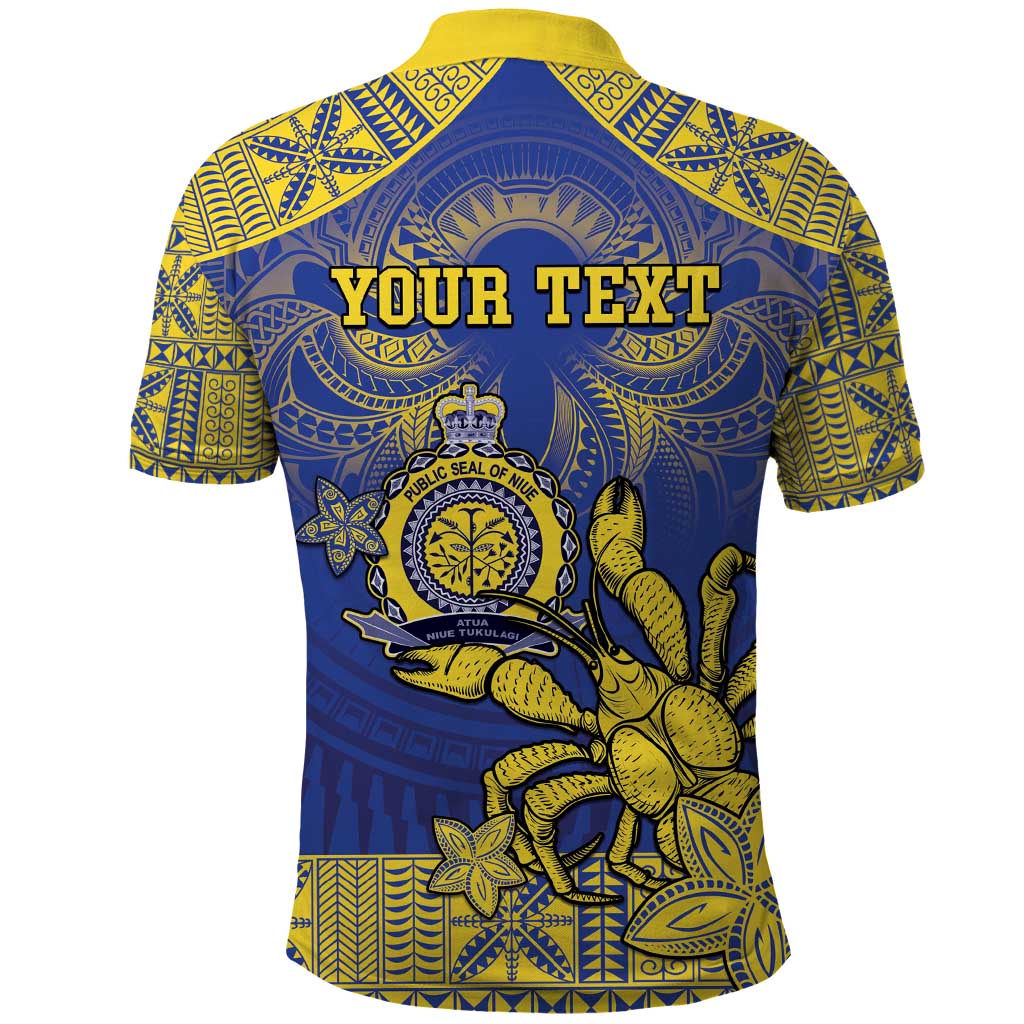 Personalised Niue The Rock Polo Shirt Niuean Crab Hiapo Pattern Blue Version LT05 - Polynesian Pride