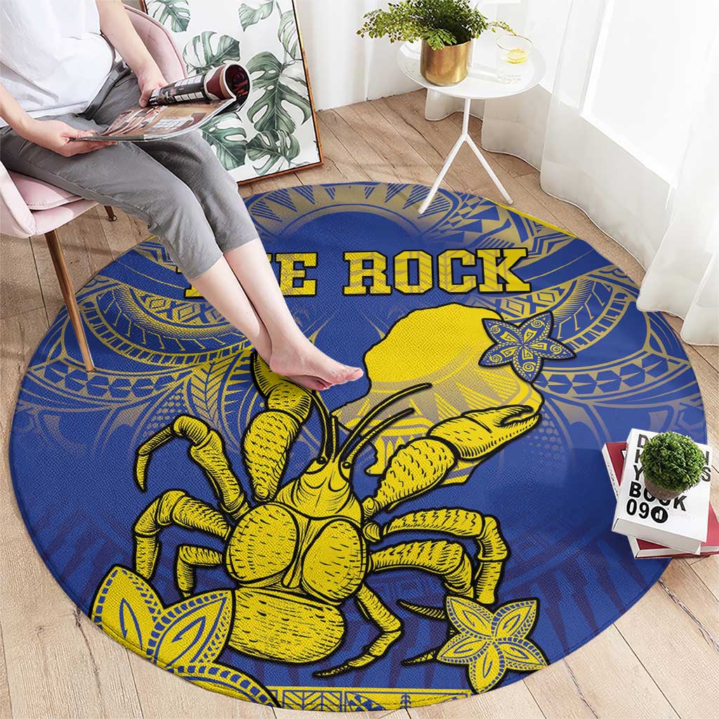 Niue The Rock Round Carpet Niuean Crab Hiapo Pattern Blue Version