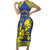 Personalised Niue The Rock Short Sleeve Bodycon Dress Niuean Crab Hiapo Pattern Blue Version