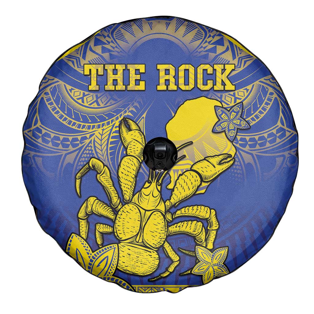Niue The Rock Spare Tire Cover Niuean Crab Hiapo Pattern Blue Version