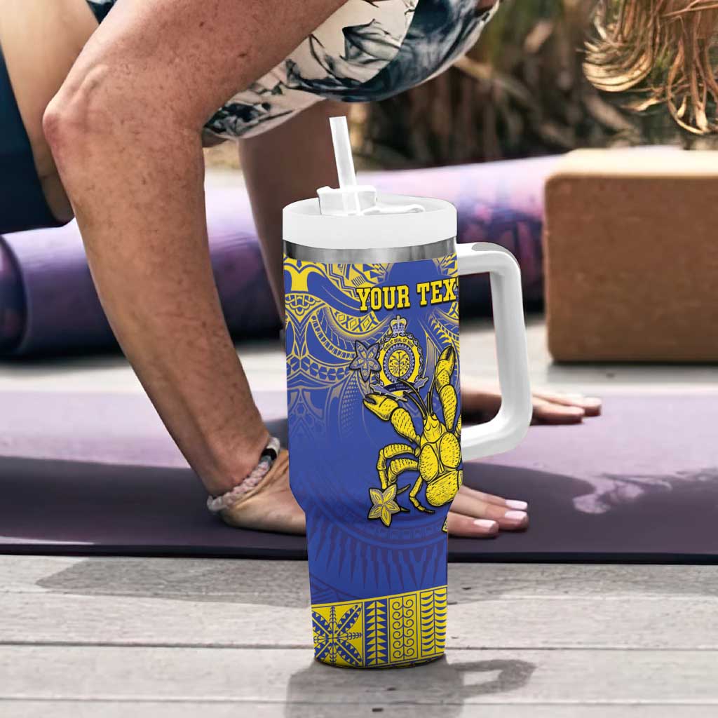 Personalised Niue The Rock Tumbler With Handle Niuean Crab Hiapo Pattern Blue Version