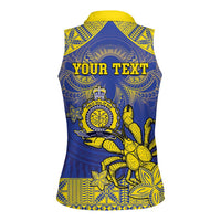 Personalised Niue The Rock Women Sleeveless Polo Shirt Niuean Crab Hiapo Pattern Blue Version