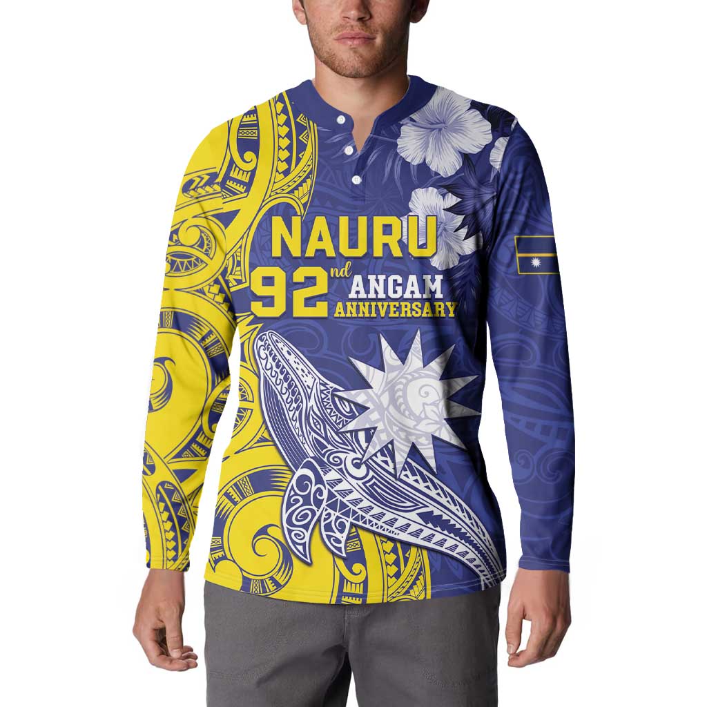 Personalised Nauru 92nd Anniversary Of Angam Button Sweatshirt Polynesian Whale Pattern