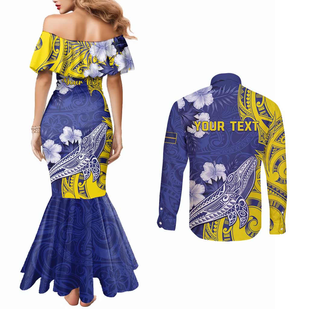 Personalised Nauru 92nd Anniversary Of Angam Couples Matching Mermaid Dress and Long Sleeve Button Shirt Polynesian Whale Pattern