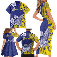 Personalised Nauru 92nd Anniversary Of Angam Family Matching Short Sleeve Bodycon Dress and Hawaiian Shirt Polynesian Whale Pattern