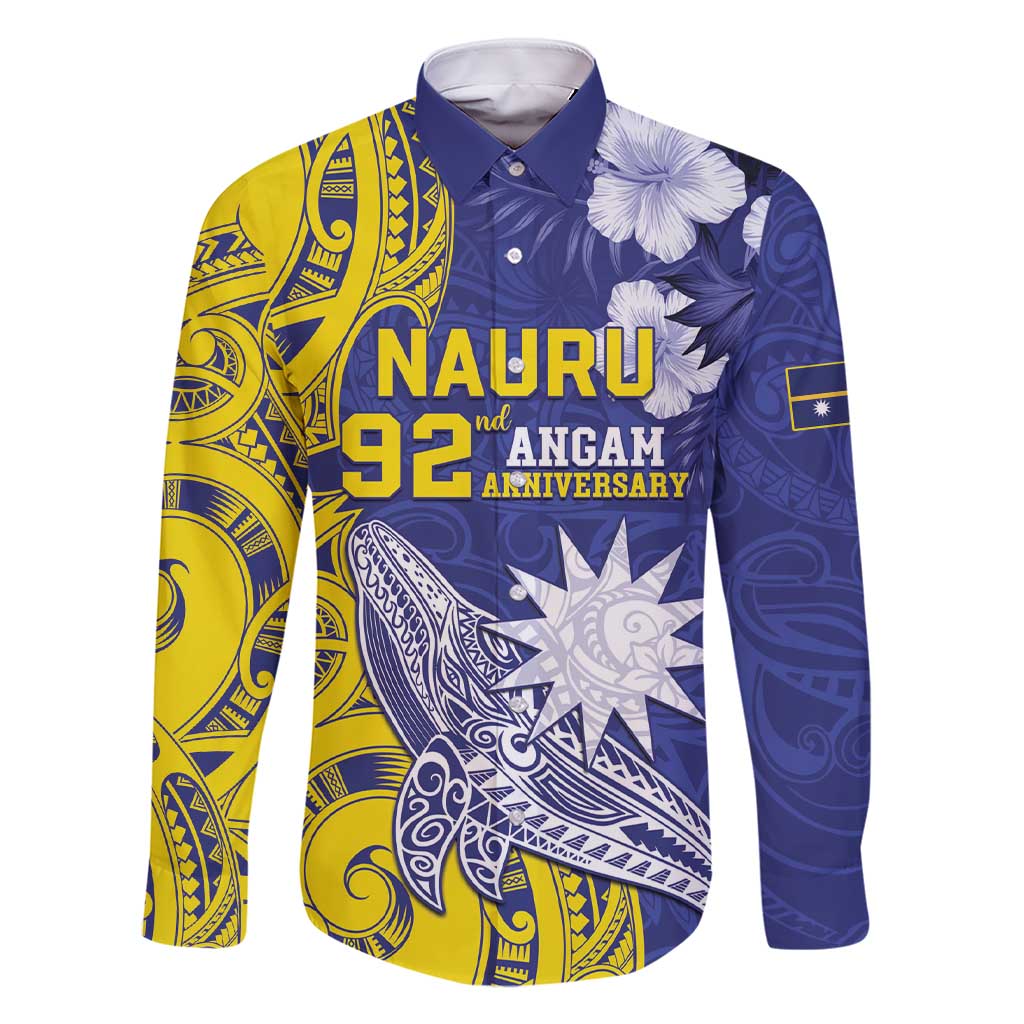 Personalised Nauru 92nd Anniversary Of Angam Family Matching Short Sleeve Bodycon Dress and Hawaiian Shirt Polynesian Whale Pattern