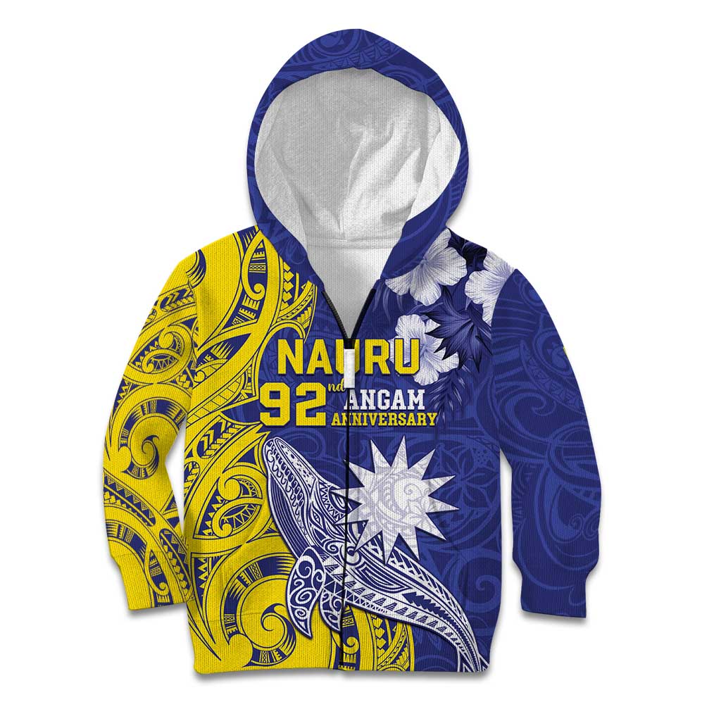 Personalised Nauru 92nd Anniversary Of Angam Kid Hoodie Polynesian Whale Pattern