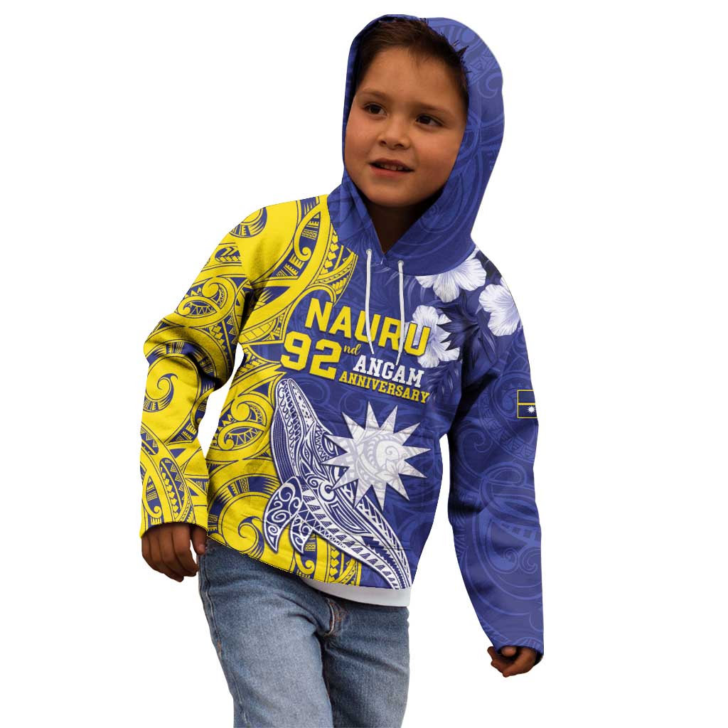 Personalised Nauru 92nd Anniversary Of Angam Kid Hoodie Polynesian Whale Pattern