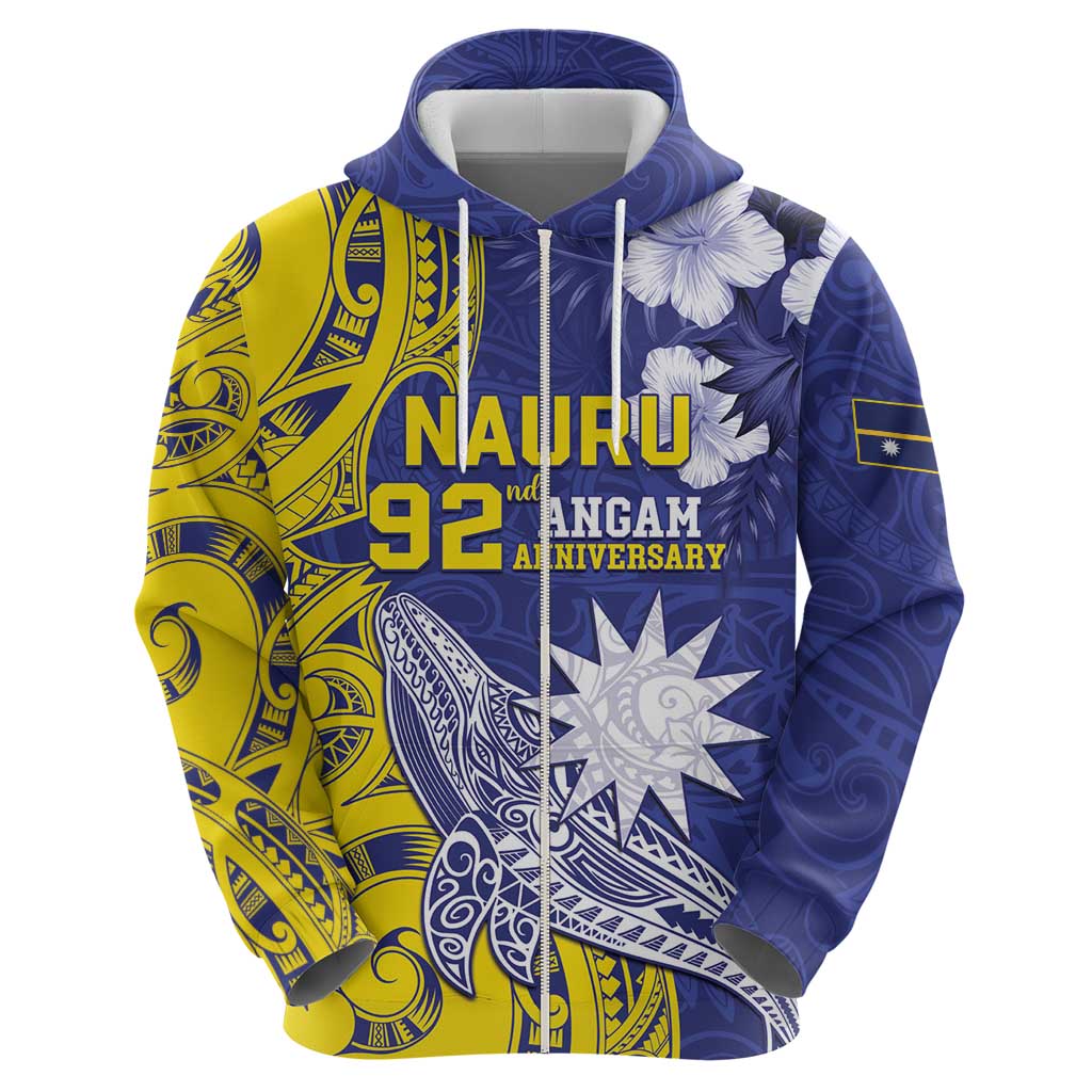 Personalised Nauru 92nd Anniversary Of Angam Zip Hoodie Polynesian Whale Pattern