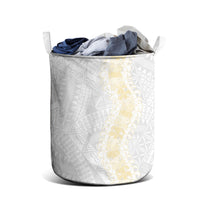 Niue White Sunday Laundry Basket Niuean Hiapo With Puakenikeni Lei