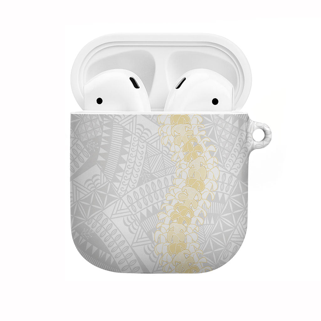 Niue White Sunday AirPods Case Niuean Hiapo With Puakenikeni Lei