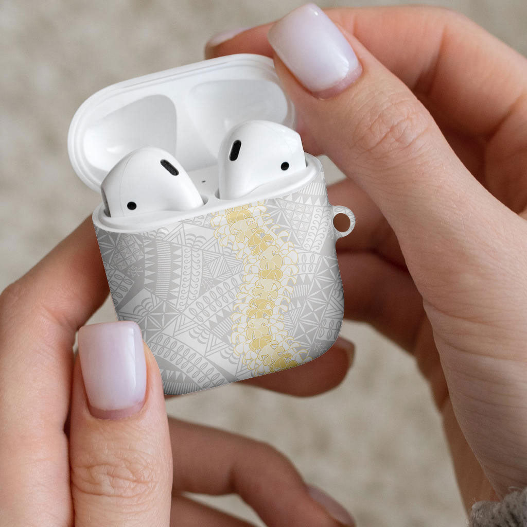 Niue White Sunday AirPods Case Niuean Hiapo With Puakenikeni Lei