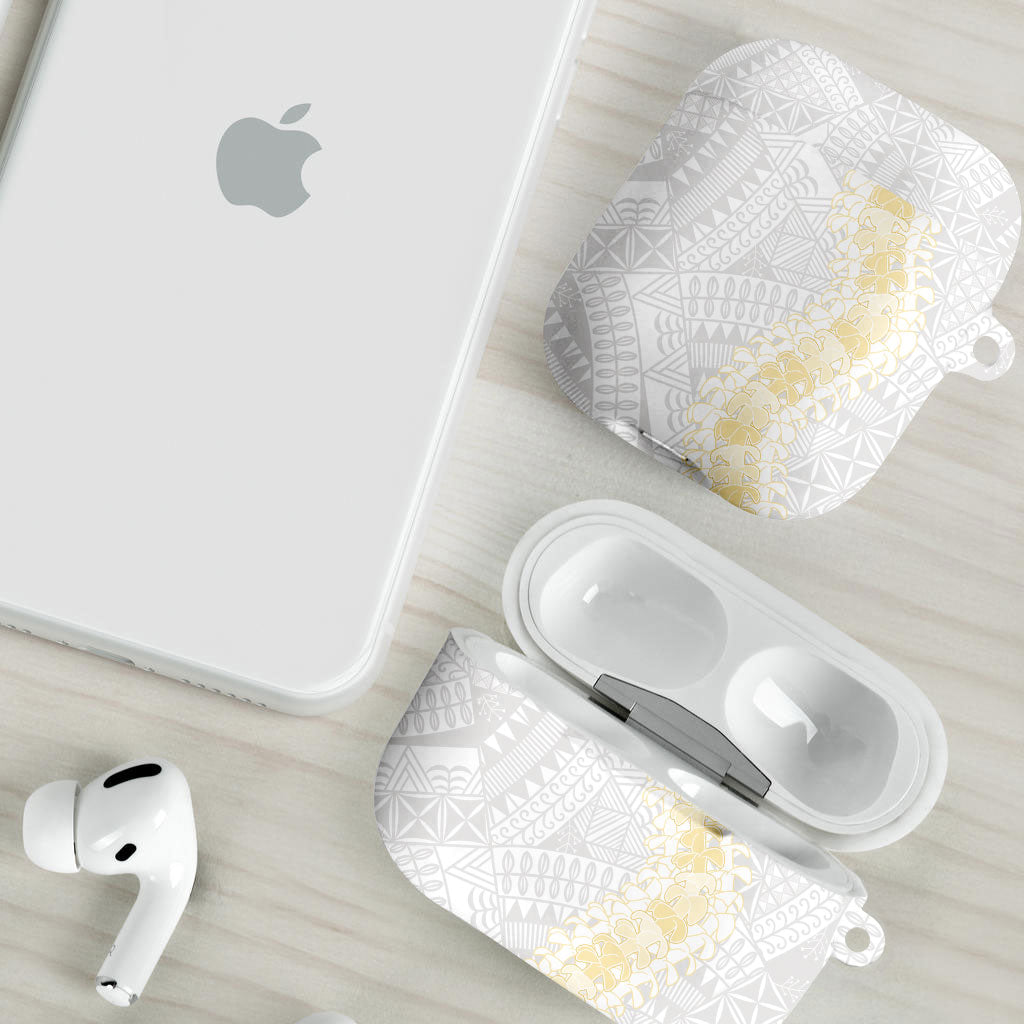 Niue White Sunday AirPods Case Niuean Hiapo With Puakenikeni Lei