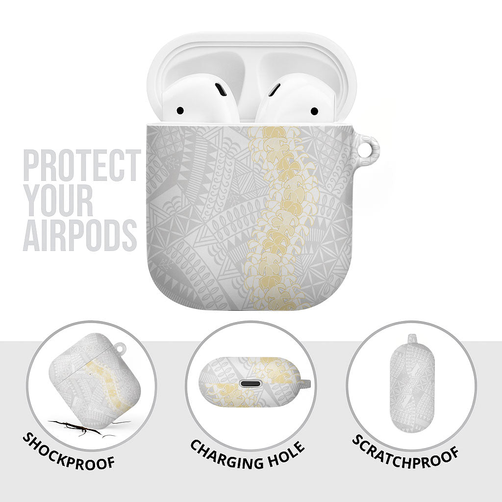 Niue White Sunday AirPods Case Niuean Hiapo With Puakenikeni Lei