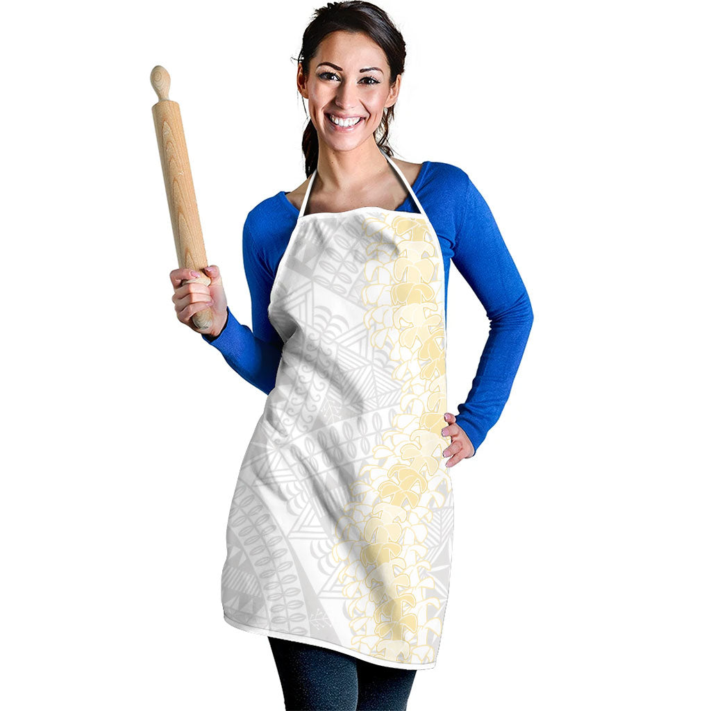 Niue White Sunday Apron Niuean Hiapo With Puakenikeni Lei