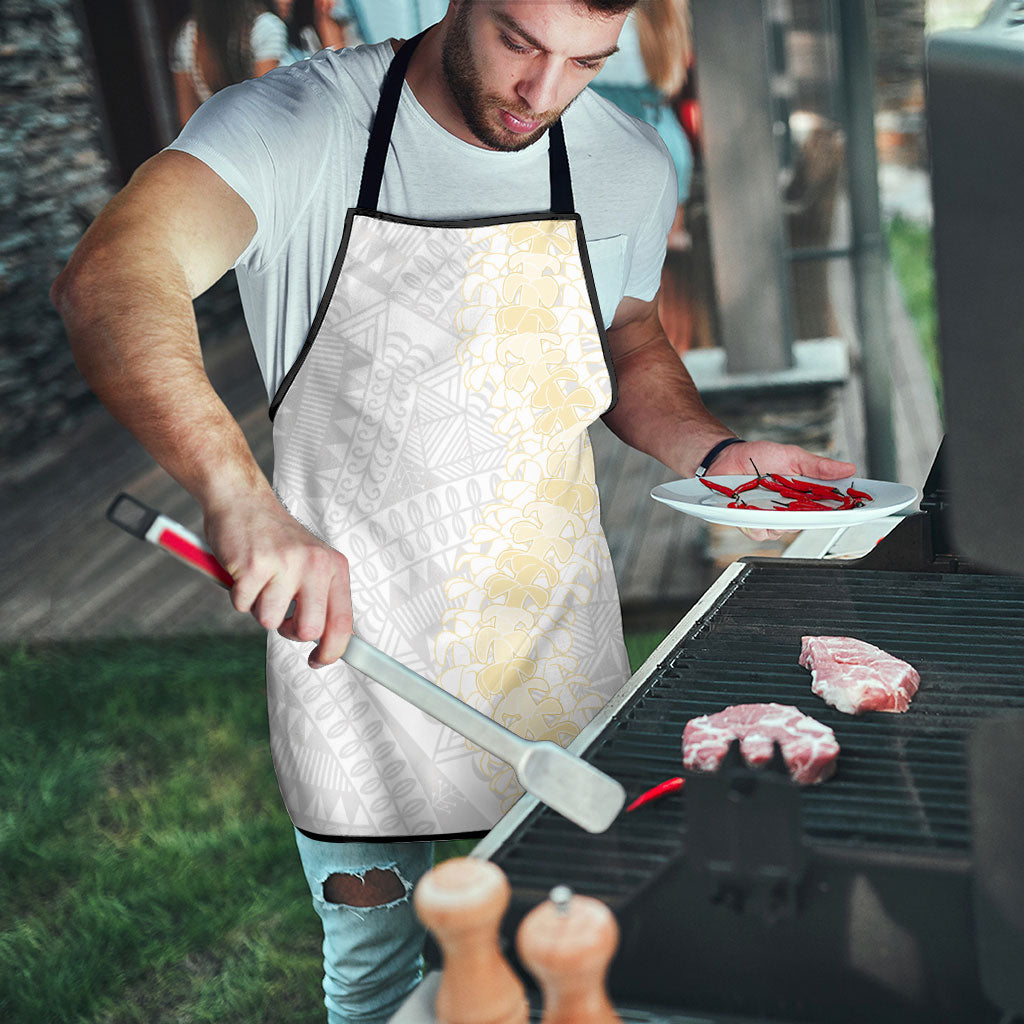 Niue White Sunday Apron Niuean Hiapo With Puakenikeni Lei
