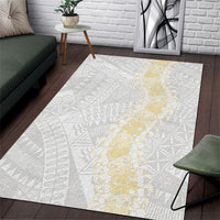 Niue White Sunday Area Rug Niuean Hiapo With Puakenikeni Lei